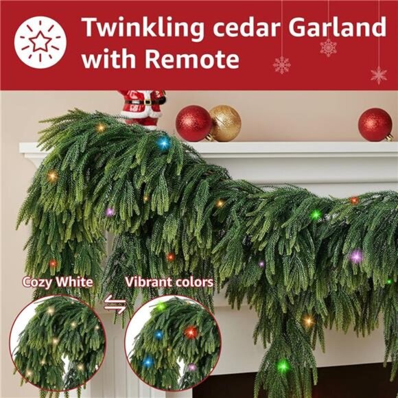 Christmas Garland for Mantle Outdoor - Decoraitons with Light 6ft Prelit - Picture 4 of 8